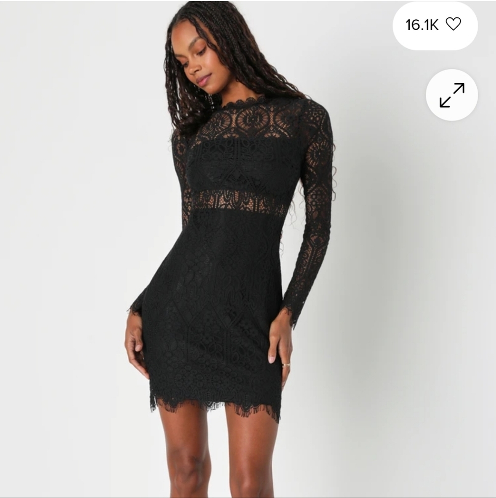 Lulu's Black Lace Long Sleeve Dress